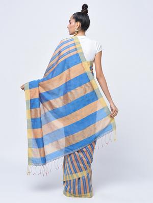 contrast striped jamdani saree with blouse - 15452389 - Standard Image - 2