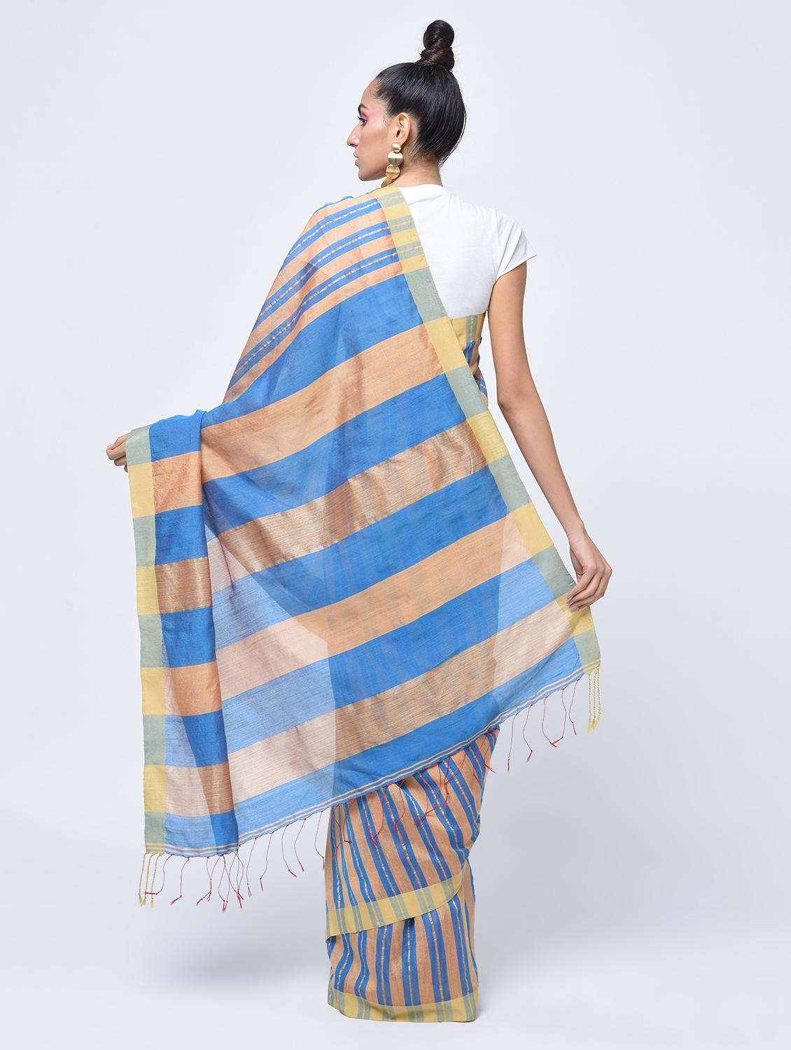 contrast striped jamdani saree with blouse - 15452389 - Zoom Image - 2
