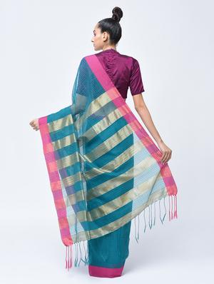 contrast border jamdani saree with blouse - 15452390 - Standard Image - 2