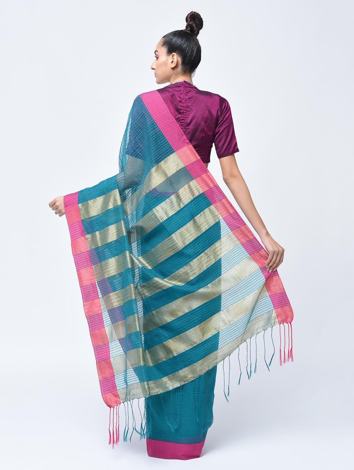 contrast border jamdani saree with blouse - 15452390 - Zoom Image - 2