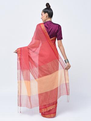 zari border jamdani saree with blouse - 15452402 - Standard Image - 2