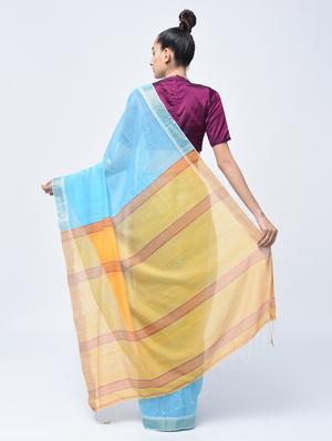 contrast striped pallu jamdani saree with blouse - 15452435 - Standard Image - 2