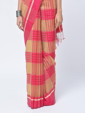 contrast striped jamdani saree with blouse - 15452442 - Standard Image - 2