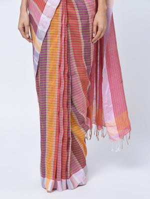 contrast striped jamdani saree with blouse - 15452455 - Standard Image - 2