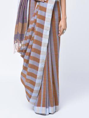 contrast striped jamdani saree with blouse - 15452457 - Standard Image - 2