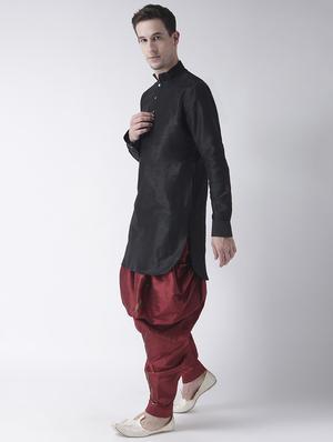 black silk blend dhoti kurta set - 15453027 - Standard Image - 2
