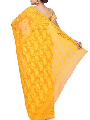 yellow dhakai jamdani saree with blouse - 15453112 - Standard Image - 2