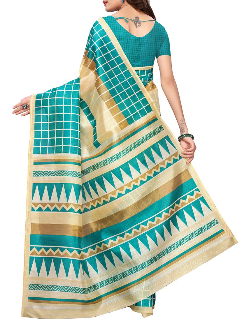 checkered printed saree with blouse - 15454137 - Zoom Image - 2