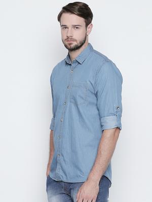 light blue denim casual shirt - 15455287 - Standard Image - 2