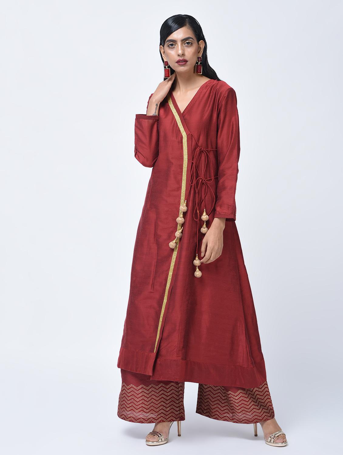 Angrakha kurta with palazzo set - 15456324 - Zoom Image - 2