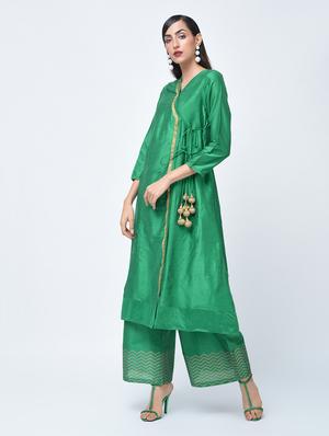Angrakha with block printed palazzo - 15456328 - Standard Image - 2