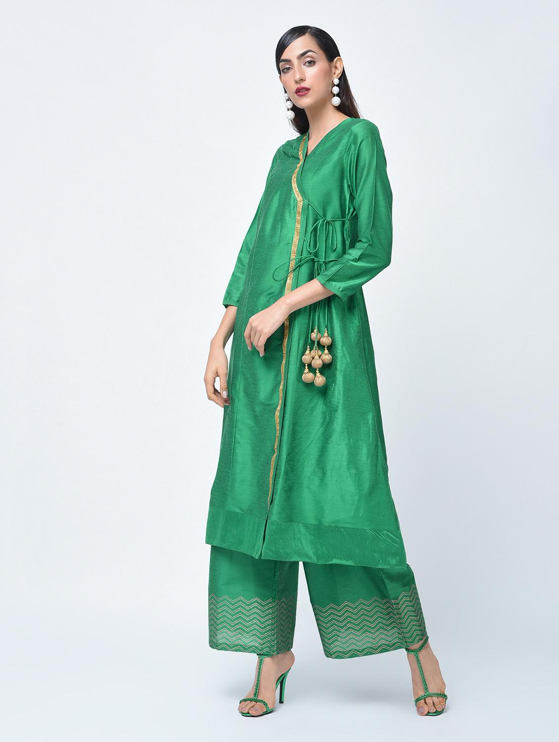 Angrakha with block printed palazzo - 15456328 - Zoom Image - 2