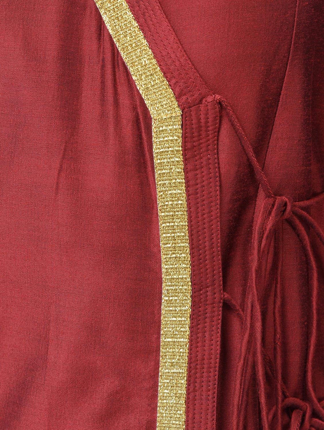 maroon silk angrakha kurta - 15456336 - Zoom Image - 5