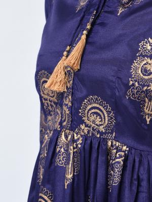 flared foil printed dress with tassels - 15456348 - Standard Image - 5