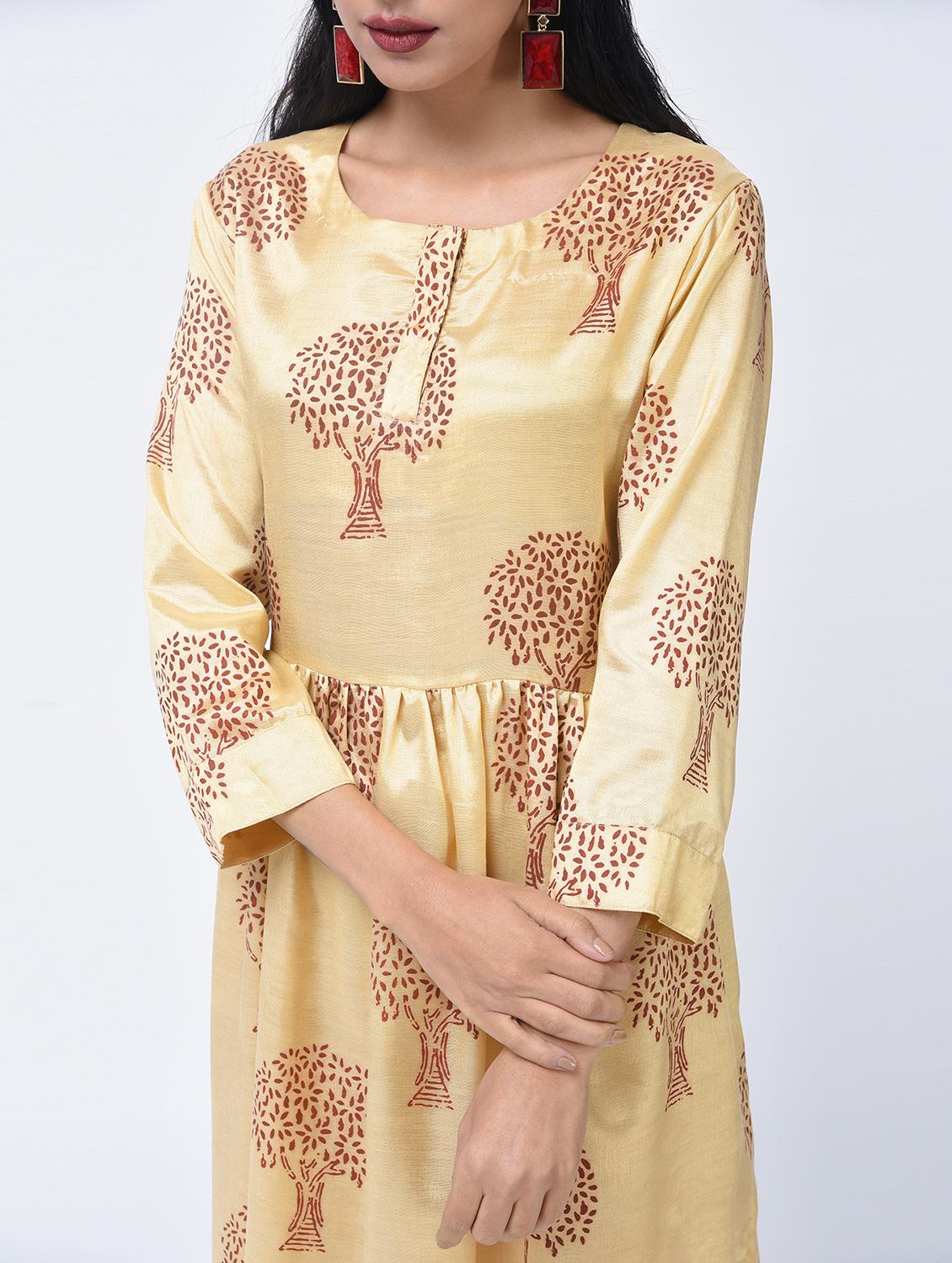 flared foil printed dress with tassels - 15456354 - Zoom Image - 2