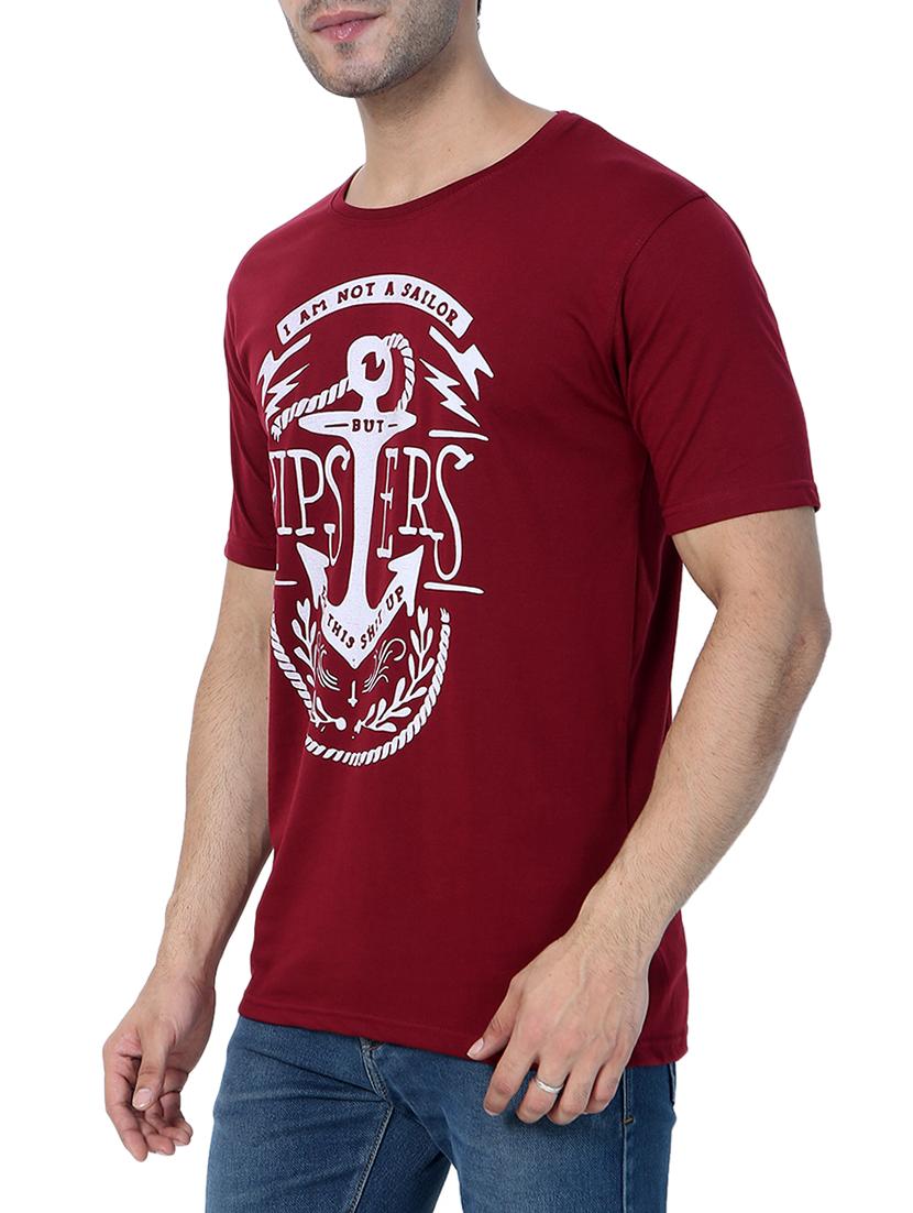 maroon cotton chest print tshirt - 15457008 - Zoom Image - 2