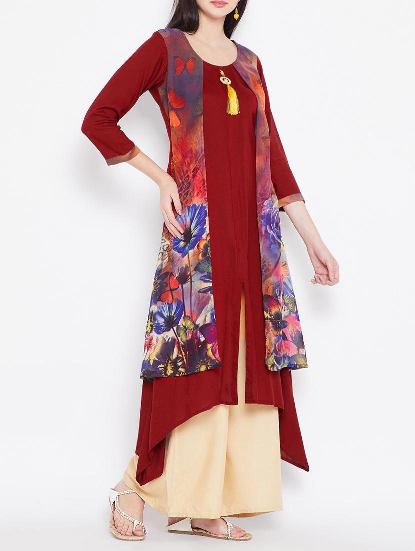 Layered printed kurta with tassels - 15458151 - Zoom Image - 2