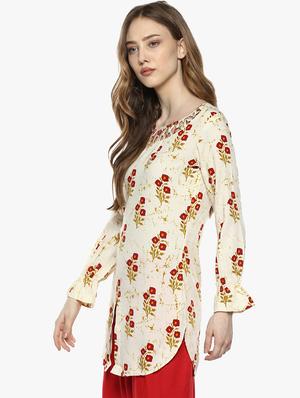 beige viscose straight kurti - 15458301 - Standard Image - 2