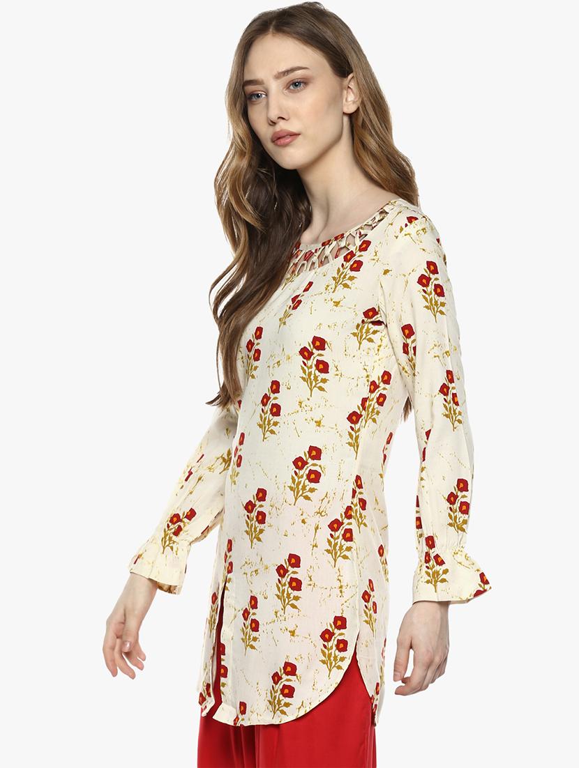 beige viscose straight kurti - 15458301 - Zoom Image - 2
