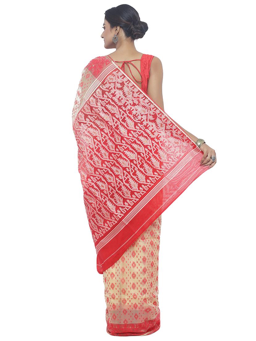 Muslin hand woven jamdani saree with blouse - 15458754 - Zoom Image - 2