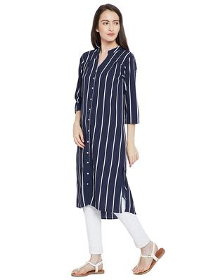 buttoned down striped high low kurta - 15458851 - Standard Image - 2
