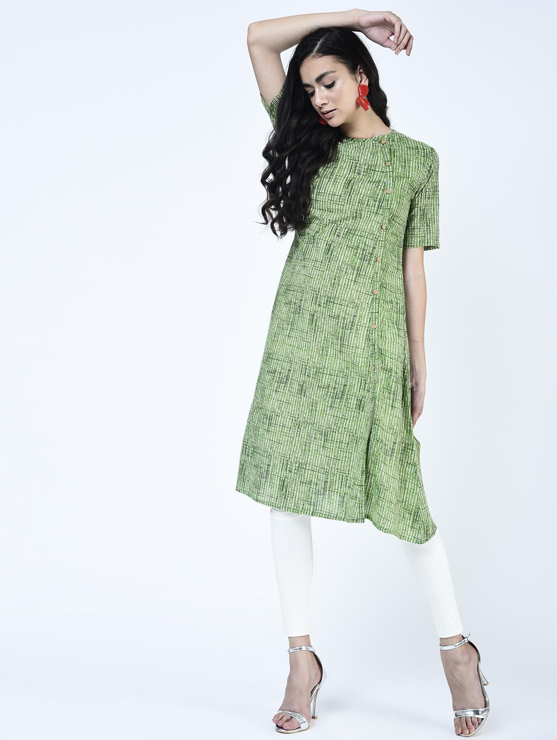 a-line checkered kurta - 15460152 - Zoom Image - 2