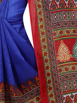 contrast border bhagalpuri saree with blouse - 15460289 - Standard Image - 2