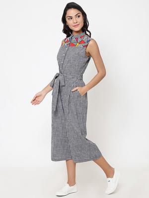 belted waistband checks print jumpsuit - 15460936 - Standard Image - 2