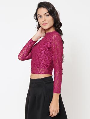 back zip-up lace detailed crop top - 15460951 - Standard Image - 2