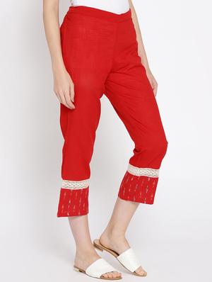 lace insert detail flat front trousers - 15461308 - Standard Image - 2