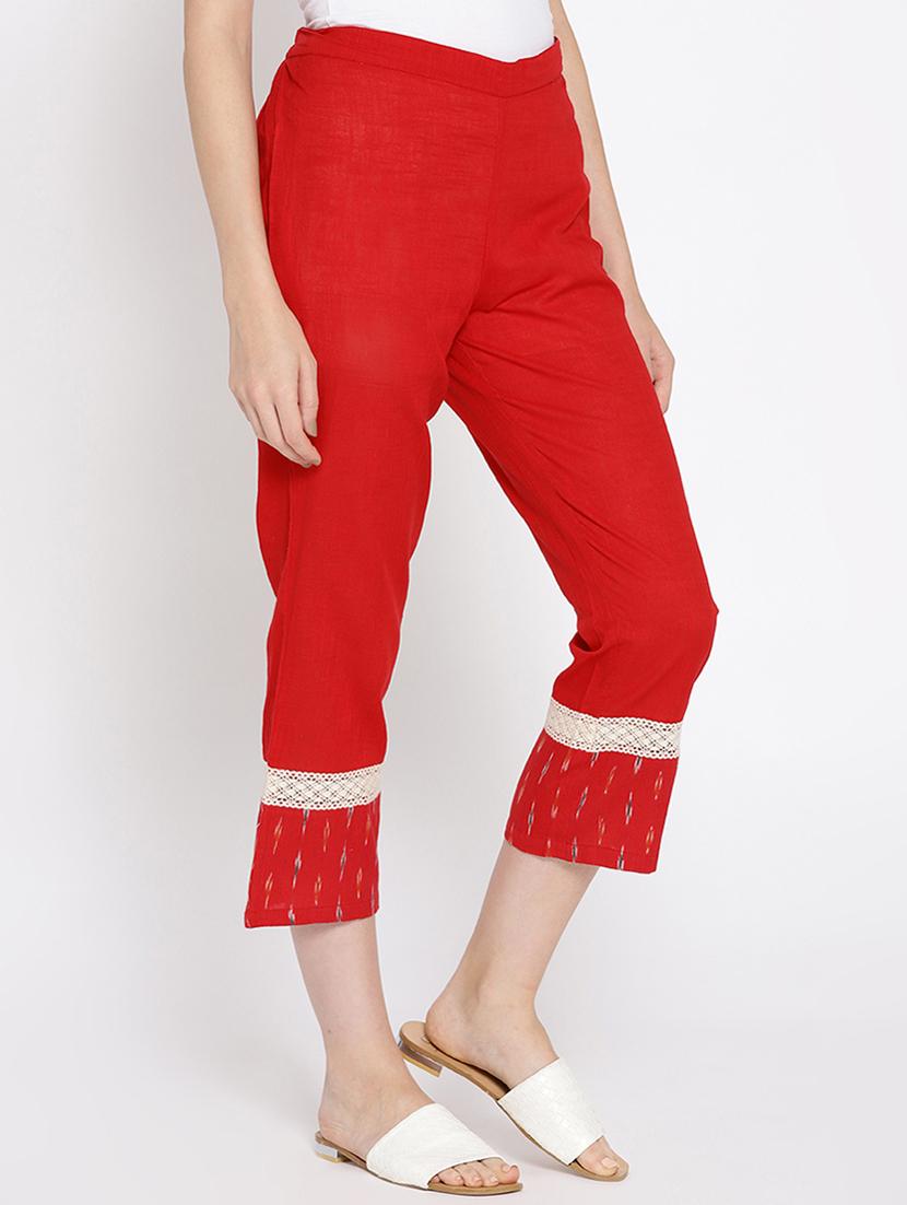lace insert detail flat front trousers - 15461308 - Zoom Image - 2