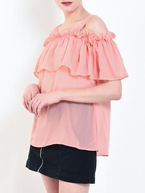 shoulder strap ruffle detailed sheer top - 15461610 - Standard Image - 2