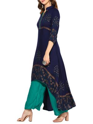 high-low block printed kurta - 15462865 - Standard Image - 2