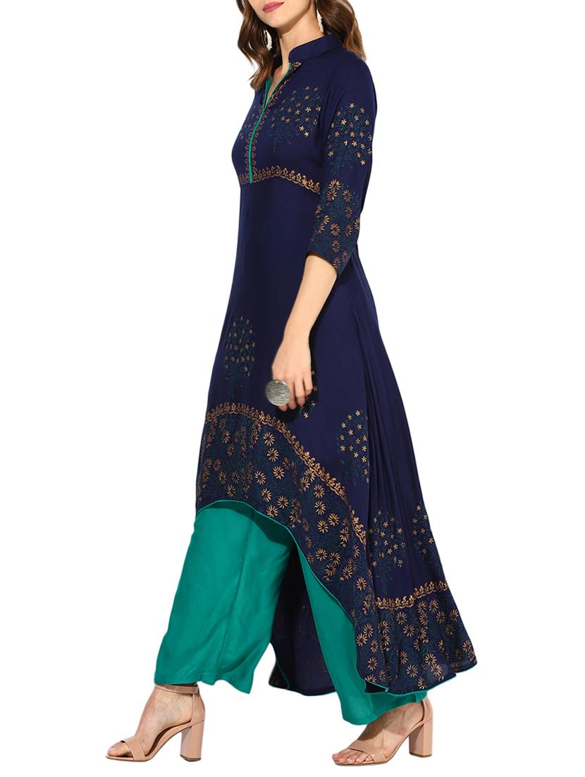 high-low block printed kurta - 15462865 - Zoom Image - 2