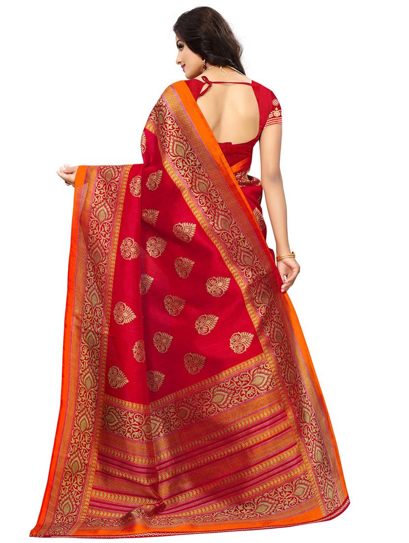 golden printed saree with blouse - 15463369 - Zoom Image - 2