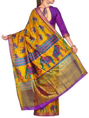zari border conversational printed saree with blouse - 15464009 - Standard Image - 2