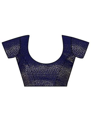 gold border solid blue saree with blouse - 15464077 - Standard Image - 2