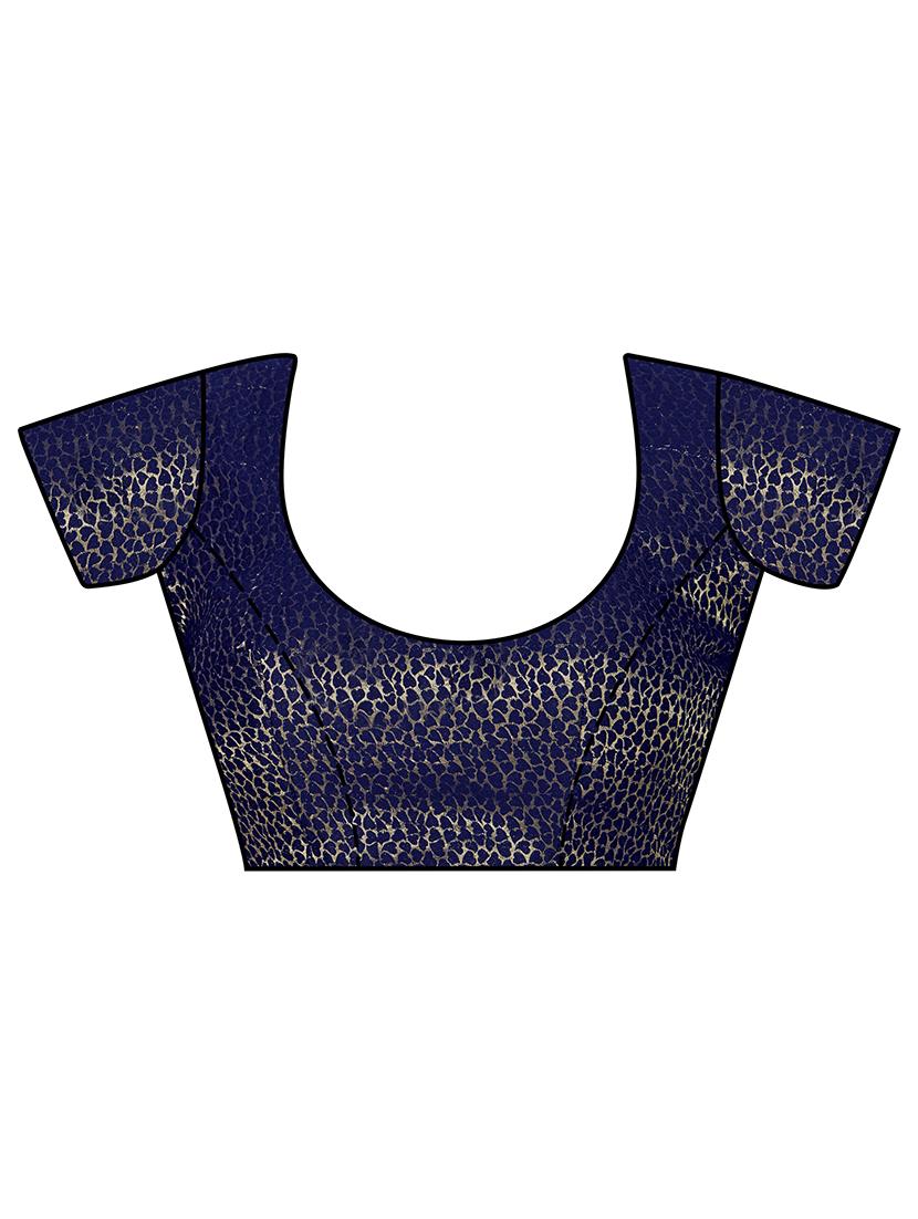 gold border solid blue saree with blouse - 15464077 - Zoom Image - 2