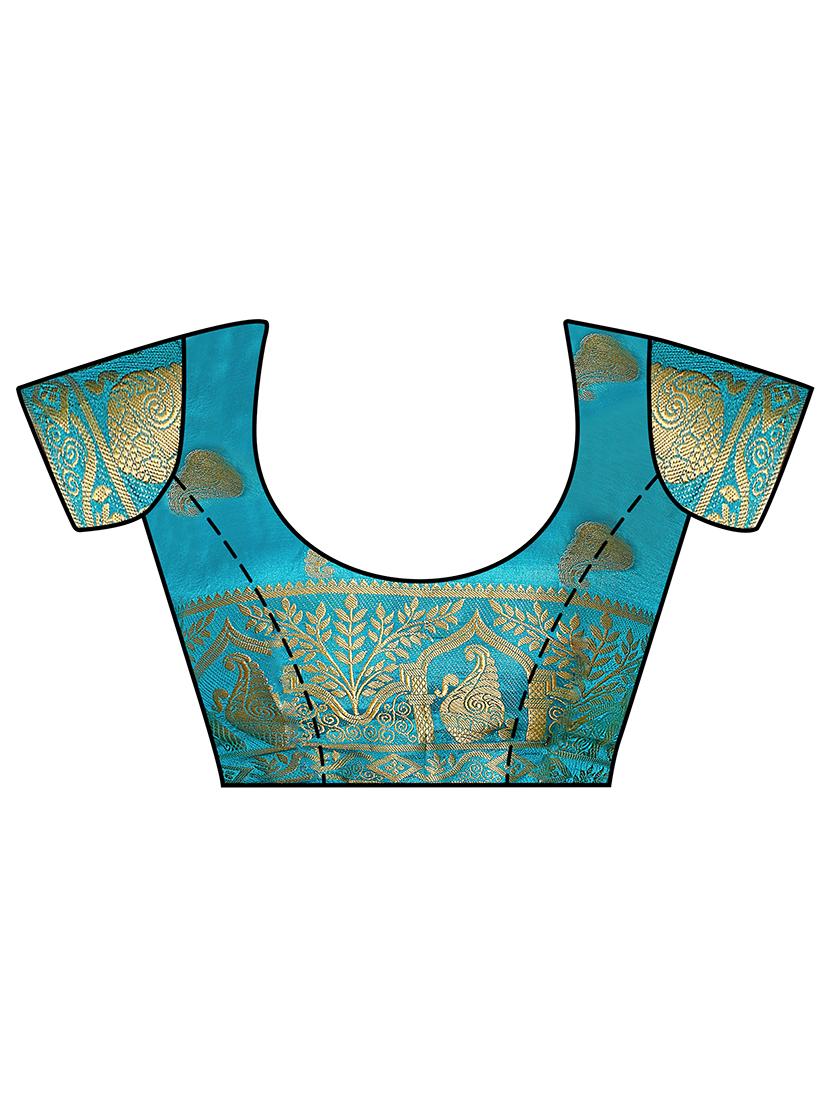 gold zari motif kanjivaram saree with blouse - 15464113 - Zoom Image - 2