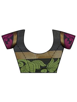 contrast floral border kanjivaram saree with blouse - 15464165 - Standard Image - 2