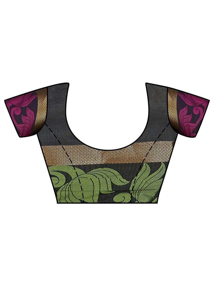 contrast floral border kanjivaram saree with blouse - 15464165 - Zoom Image - 2