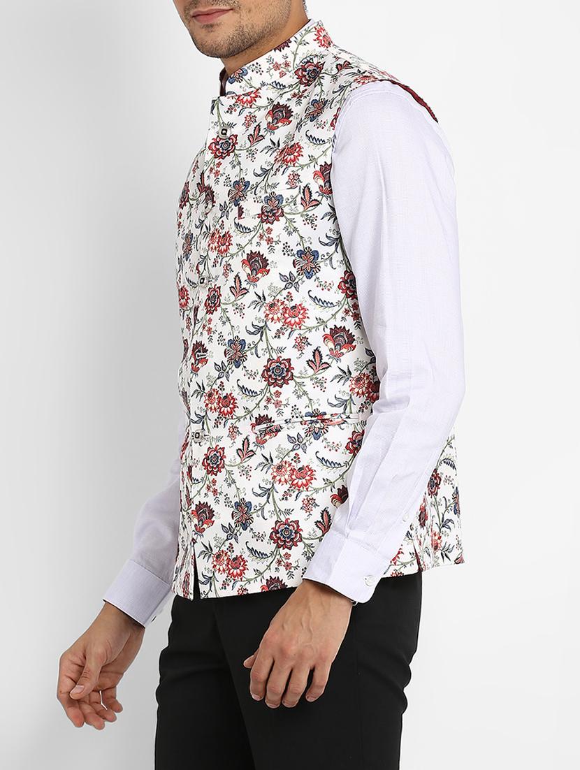 white cotton nehru jacket - 15468704 - Zoom Image - 2