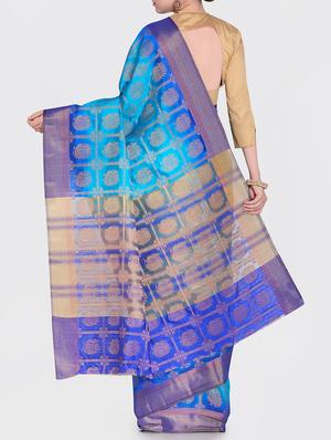 contrast border conversational woven saree with blouse - 15469455 - Standard Image - 2