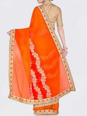 embroidered border brasso orange saree with blouse - 15469475 - Standard Image - 2