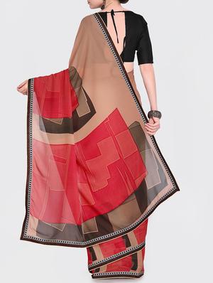 lace border geometrical printed saree with blouse - 15469478 - Standard Image - 2