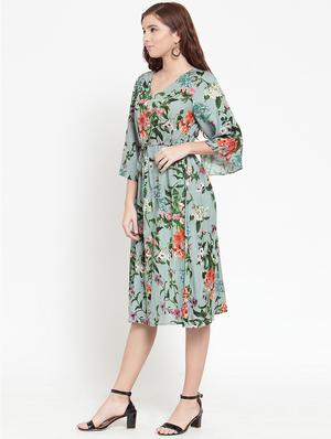 buttoned neck floral fit & flare dress - 15470716 - Standard Image - 2