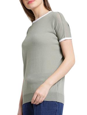 crew neck contrast rib top - 15471259 - Standard Image - 2