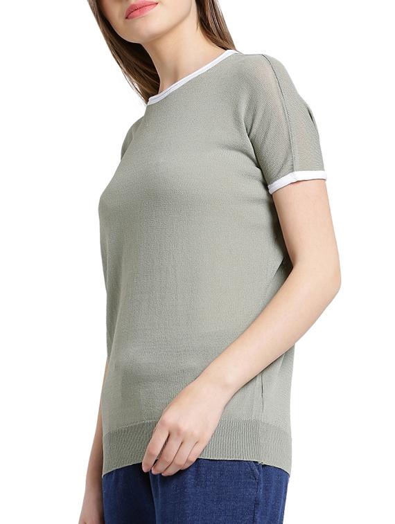 crew neck contrast rib top - 15471259 - Zoom Image - 2