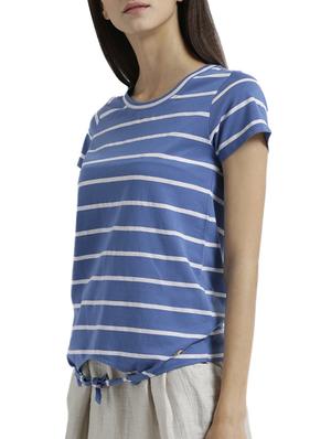 short sleeved striped top with tie up front - 15471271 - Standard Image - 2