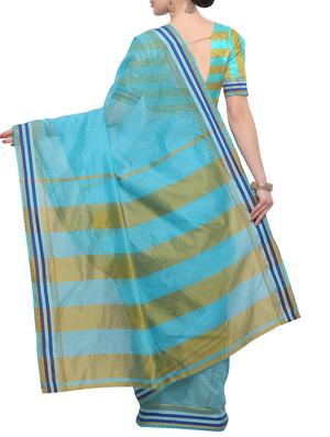 striped zari border woven saree with blouse - 15471418 - Standard Image - 2